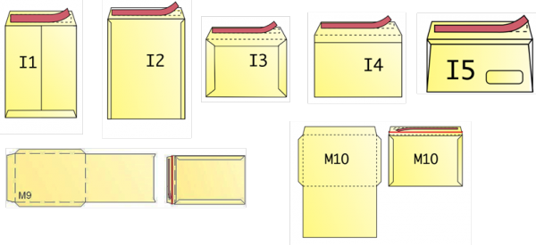 Envelopes with double sided tape, silicon tape and tear tape